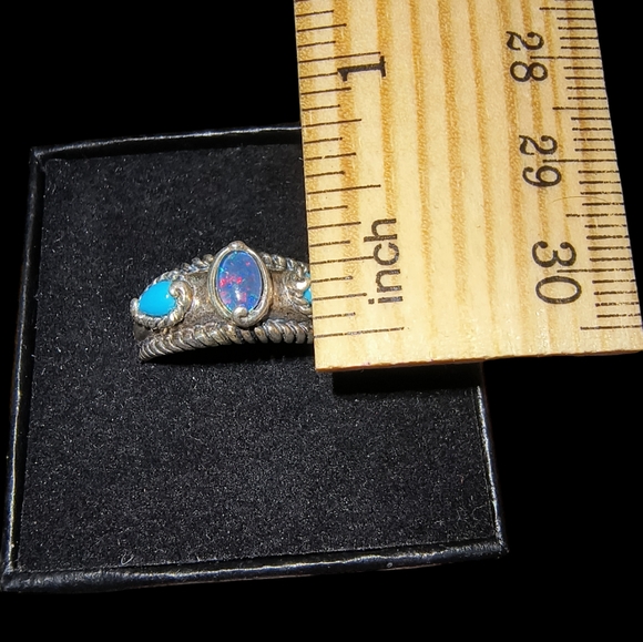 Carolyn Pollack Turquoise, Opal, & Sterling Silver Ring Size 9 3/4 - Picture 6 of 10